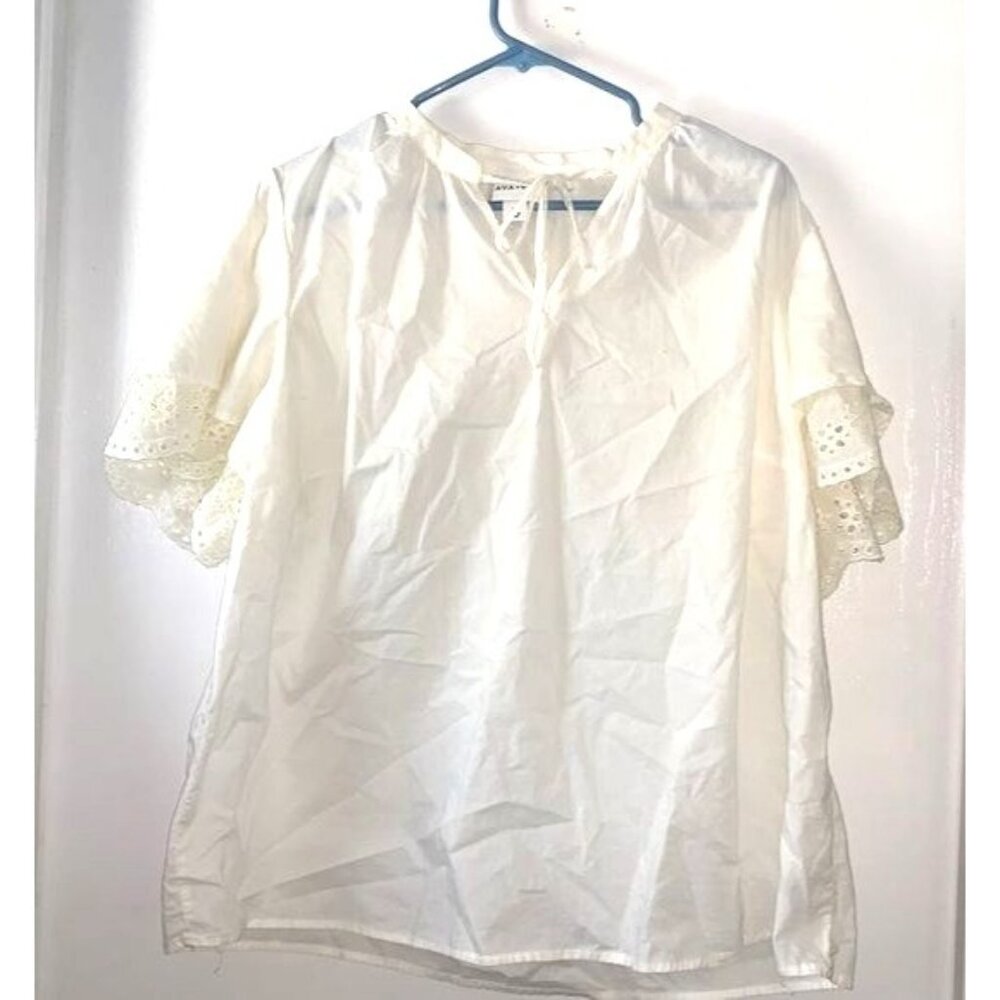 Ava & Viv 2X White Eyelet Sleeve Blouse 100% Cotton